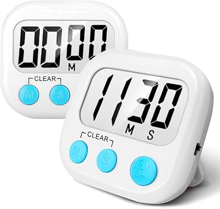 2 Pack Digital Kitchen Timer for Cooking Big Digits Loud Alarm Magnetic Backing Stand Cooking Timers for Baking White
