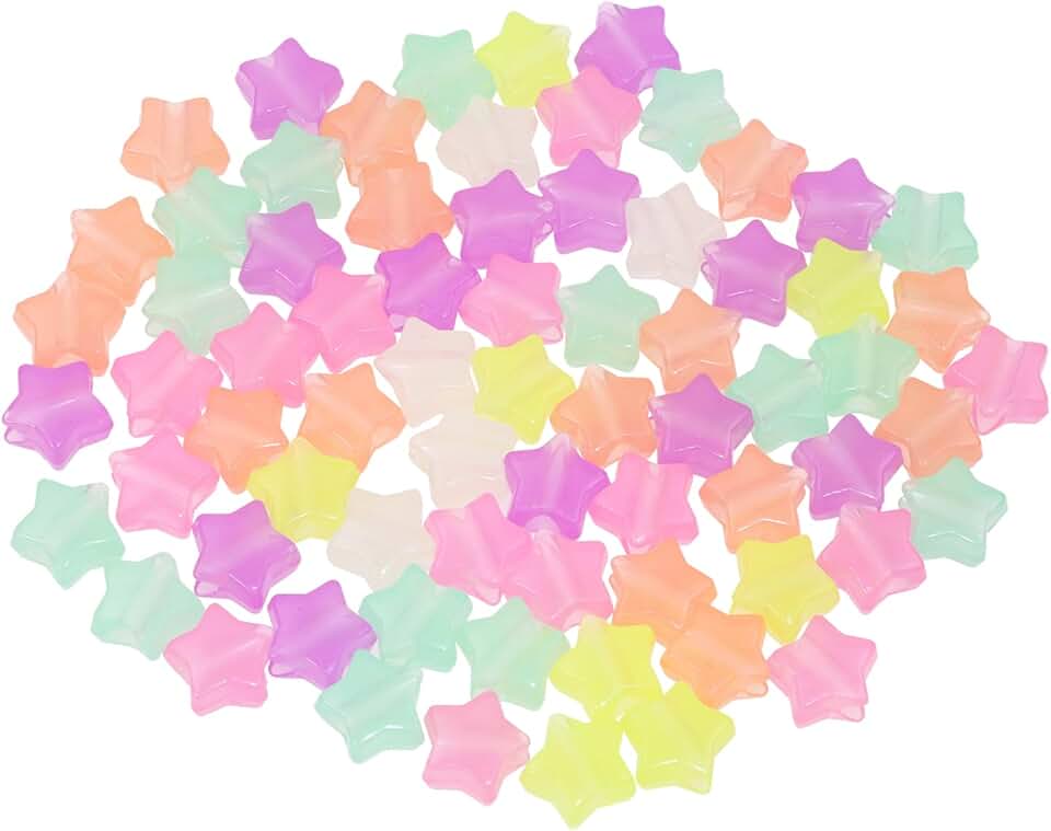 Tupalizy 100PCS Glow in The Dark Star Beads Pendant Colored Acrylic Pony Beads for Bracelets Jewelry Making Necklaces Hair Braids Earring Keychains DIY String Craft Projects Party Decor Gifts