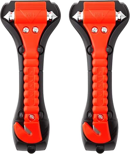 SINSEN Car Safety Hammer Set of 2 Emergency Escape Tool Auto Car Window Glass Hammer Breaker and Seat Belt Cutter Escape 2-in-1 for Family Rescue & Auto Emergency Escape Tools