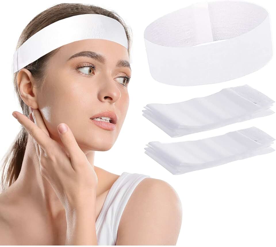 100 Pieces Disposable Facial Headbands for Women Individual Wrapped Elastic Makeup Head Band Headwraps for Facials Skincare Spa