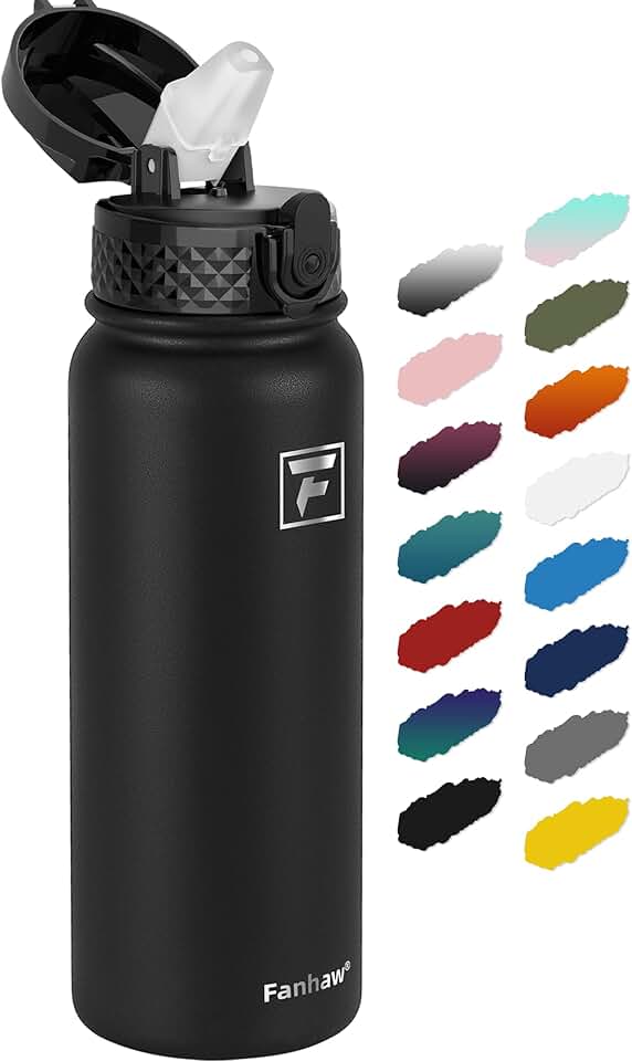 Fanhaw 20 Oz Stainless Steel Insulated Sports Water Bottles with Straw for Kids