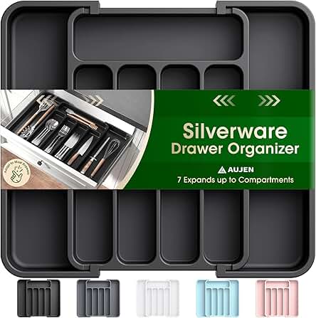 Aujen Silverware Organizer - Expandable Kitchen Drawer Organizer