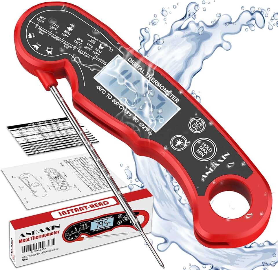 Meat Thermometer Digital for Grilling and Cooking - ANDAXIN Waterproof Ultra-Fast Instant Read Food thermometers with Backlight & Calibration for Kitchen