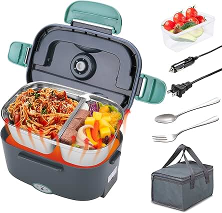 Electric Lunch Box Food Heater with 2 Compartments 70W Leakproof Portable Food Warmer Lunch Box for Adults Car Truck Work