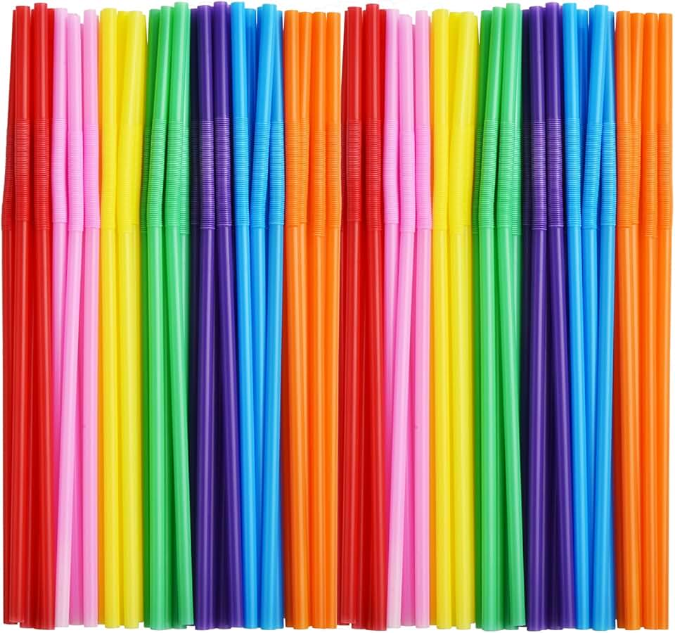 ALINK 100pcs Assorted Colored Plastic Disposable Drinking Straws