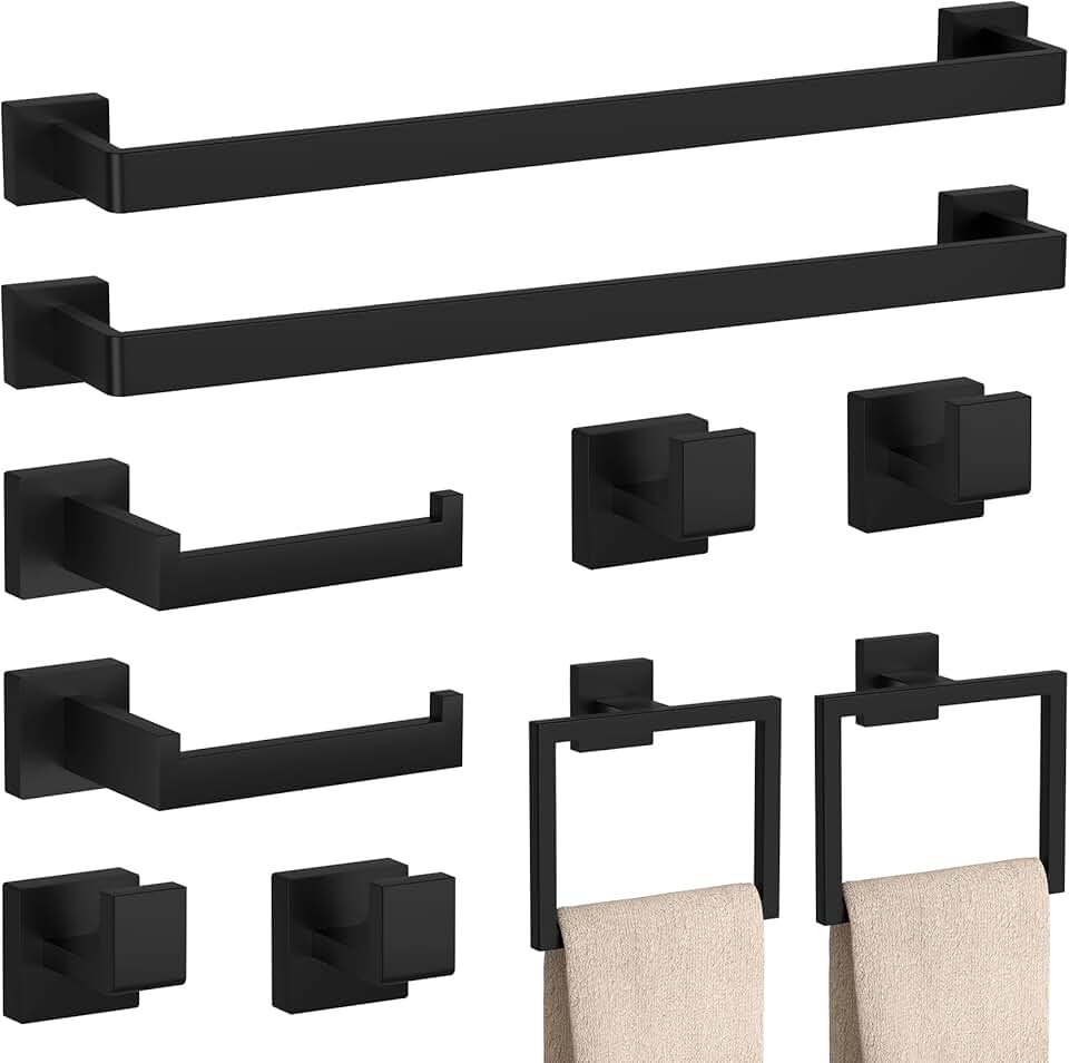 10-Pieces Matte Black Bathroom Accessories Set