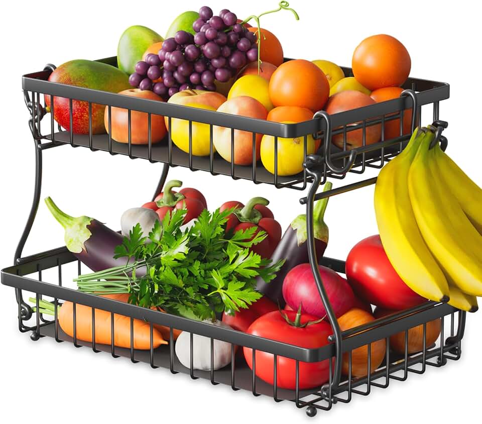 2 Tier Fruit Basket with 4 Banana Hangers