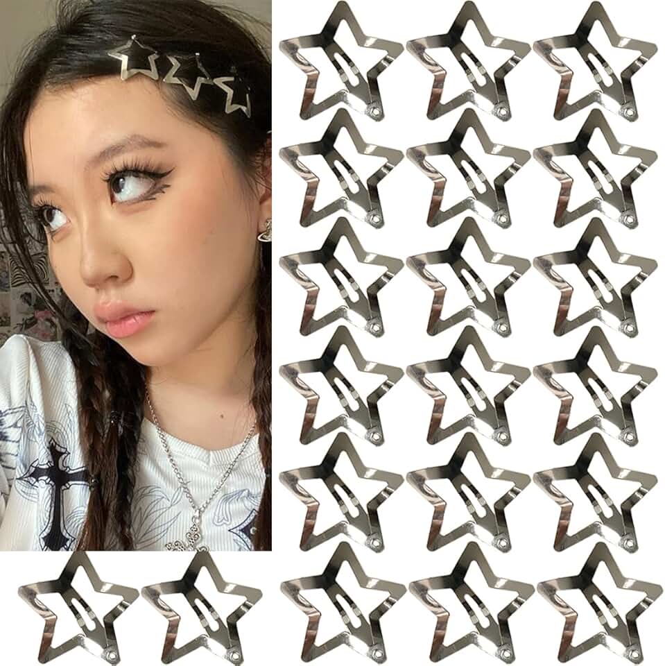 20 PCS 1.22" Star Hair Accessories - Non-Slip Metal Snap Clips and Barrettes for Girls & Women