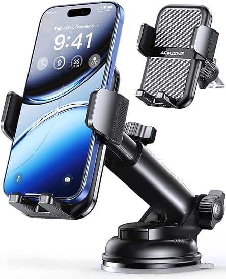 3-in-1 Car Phone Holder [122+LBS Strongest Suction & Stable Clamp Arm] 360° Adjustable Car Phone Mount