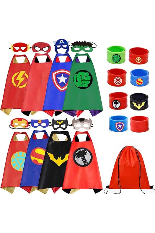 Superhero Capes Set and Wristbands Kids Costumes Halloween Christmas Cosplay Dress Up for Boys Girls