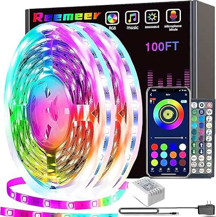 Led Lights 100ft Smart APP Control Music Sync Strip Lights RGB Color Changing Strips with Remote