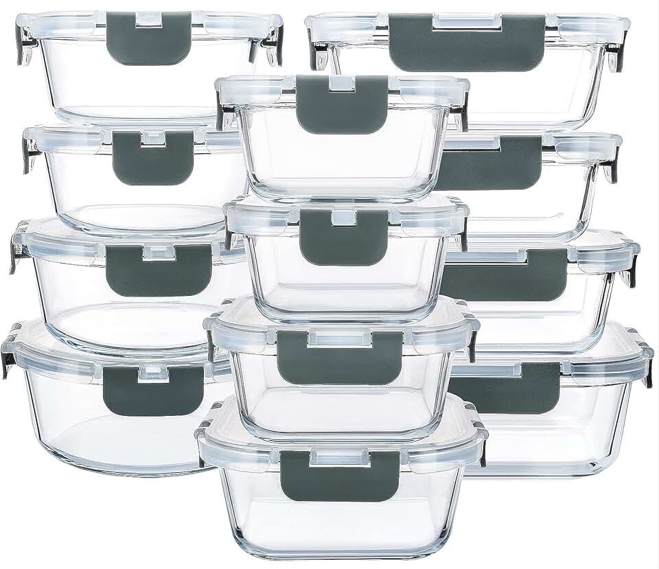 M MCIRCO 24-Piece Glass Food Storage Containers with Upgraded Snap Locking Lids
