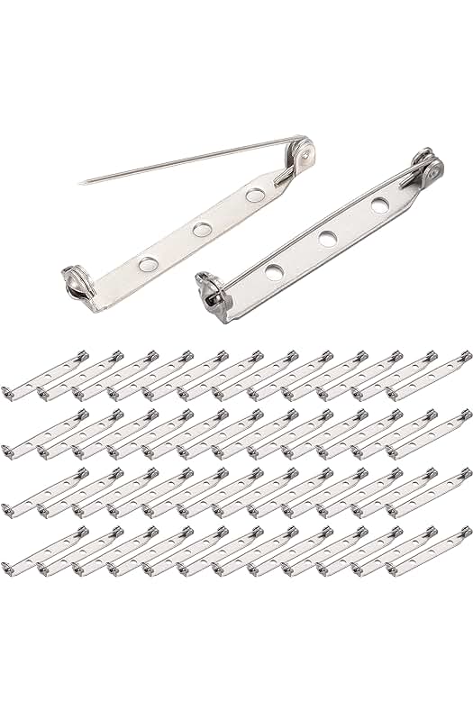 BEADNOVA Brooch Pin Back 60pcs Bar Pin Back 1.5 Inch Clasp Pinback Brooch Backings for Crafts Badge Name Tag DIY Jewelry Making and Craft (60 Pcs