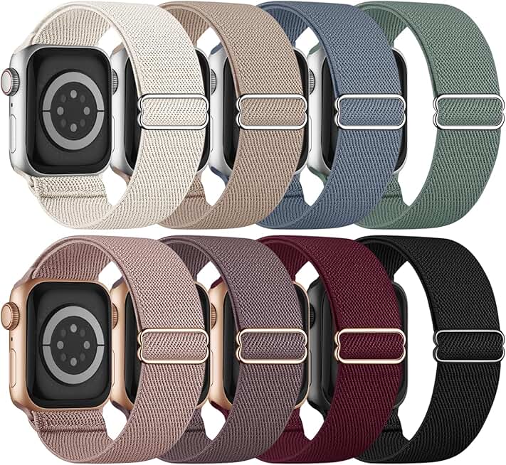 8 Pack Stretchy Solo Loop Band Compatible with Apple Watch Bands for Women Men 40mm 38mm 41mm 42mm 44mm 45mm 46mm 49mm